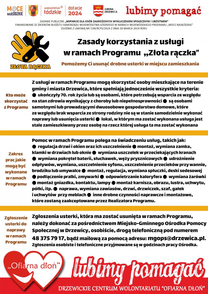 Program Złota rączka dla osób po 70 r.ż.. Pomoc w usunięciu usterek